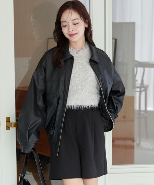 WEGO（ウィゴー）の「WEGO/【セットアップ対応】ヴィンテージライクフェイクレザーブルゾン（ブルゾン・レディース・グレー/ダークブラウン/ブラック・MEDIUM/SMALL）」の5枚目の写真