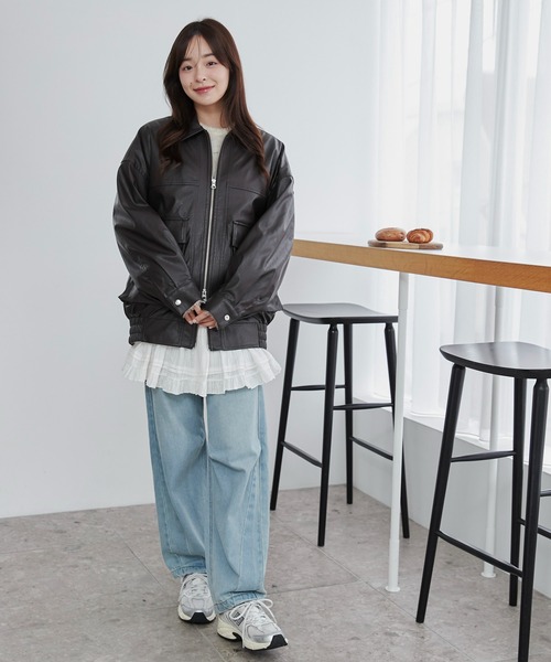 WEGO/【セットアップ対応】ヴィンテージライクフェイクレザーブルゾン