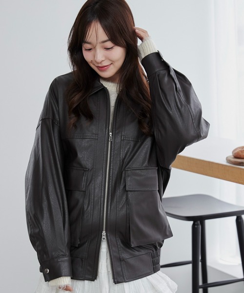 WEGO/【セットアップ対応】ヴィンテージライクフェイクレザーブルゾン