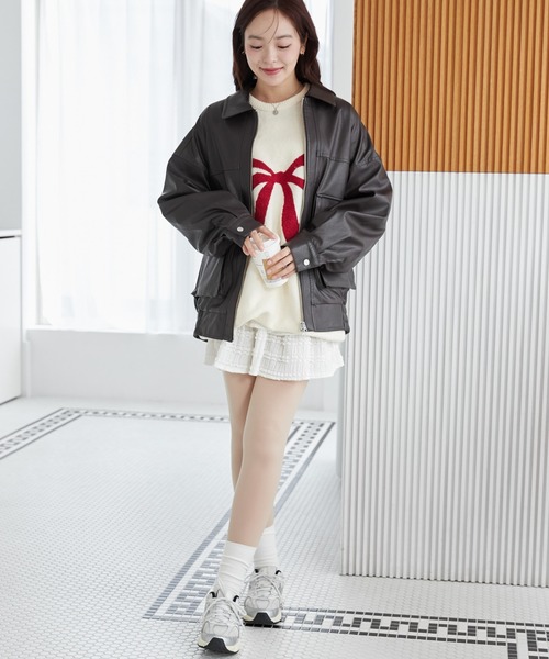 WEGO（ウィゴー）の「WEGO/【セットアップ対応】ヴィンテージライクフェイクレザーブルゾン（ブルゾン・レディース・グレー/ダークブラウン/ブラック・MEDIUM/SMALL）」の8枚目の写真