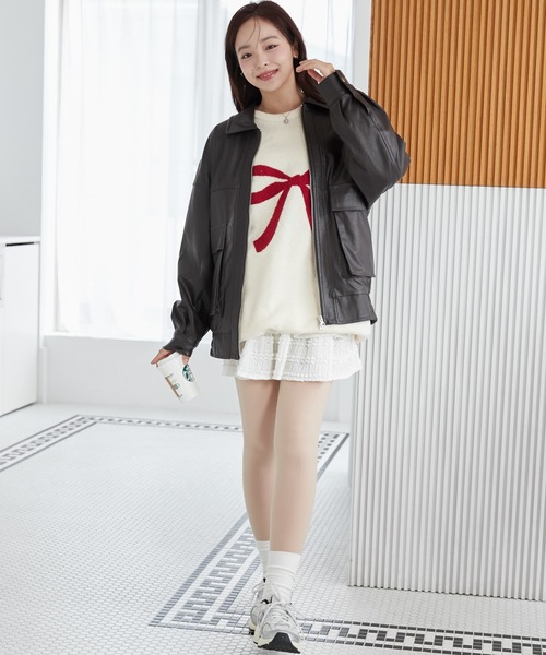 WEGO（ウィゴー）の「WEGO/【セットアップ対応】ヴィンテージライクフェイクレザーブルゾン（ブルゾン・レディース・グレー/ダークブラウン/ブラック・MEDIUM/SMALL）」の18枚目の写真