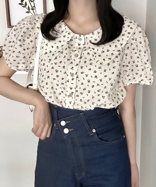 Cham.(チャム)の「ビッグカラー花柄ブラウス(シャツ/ブラウス・レディース・ブラウン/ベージュ・F)」の1枚目の写真