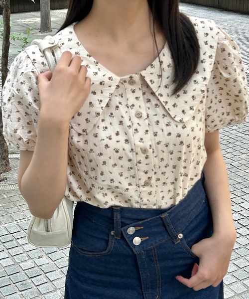 Cham.(チャム)の「ビッグカラー花柄ブラウス(シャツ/ブラウス・レディース・ブラウン/ベージュ・F)」の14枚目の写真