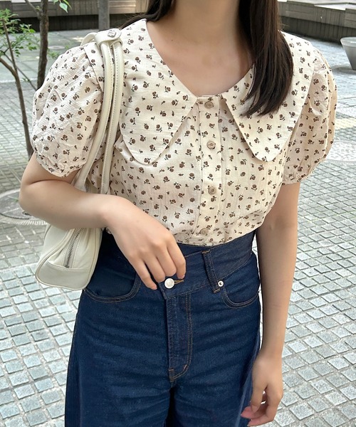 Cham.(チャム)の「ビッグカラー花柄ブラウス(シャツ/ブラウス・レディース・ブラウン/ベージュ・F)」の15枚目の写真