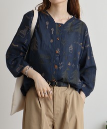 Emago（イマゴ）の「EMAGO 山と植物総柄刺繍レイヤー風カーデ（カーディガン/ボレロ）」