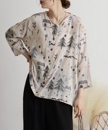 Emago（イマゴ）の「EMAGO 山と植物総柄刺繍レイヤー風カーデ（カーディガン/ボレロ）」