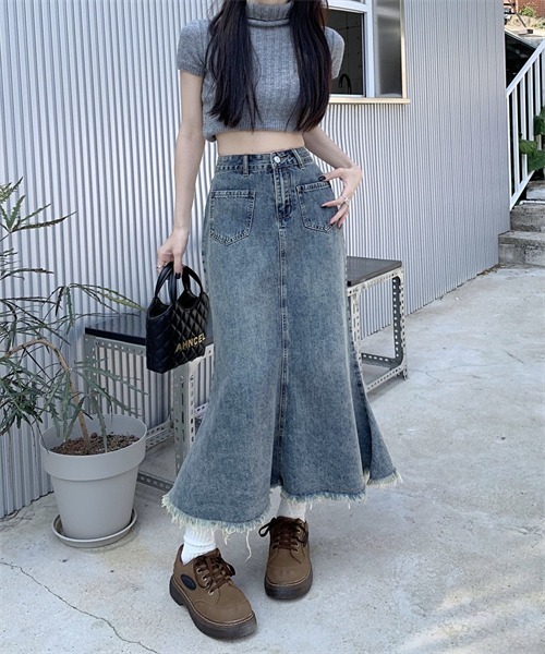 k-mee様■美品 Whim Gazette フリンジ DENIMタイトスカート DENIMタイトスカート | Whim Gazette(ウィム ガゼット