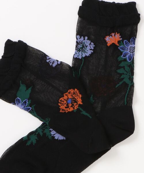 SUPER HAKKA（スーパーハッカ）の「ボタニカルアートシアージャカードソックス（ソックス/靴下・レディース・ブラック/オフホワイト/ピンク・FREE）」の4枚目の写真