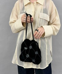 【CASSELINI/キャセリーニ】パールメッシュファーコンビ巾着バック