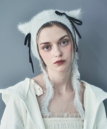 Lovilyn | リボンシャギー猫耳ニット帽(ニットキャップ/ビーニー)