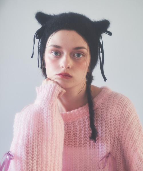 Lovilyn(ラヴィリン)の「リボンシャギー猫耳ニット帽(ニットキャップ/ビーニー・レディース・ホワイト/ブラック/グレー・FREE)」の10枚目の写真