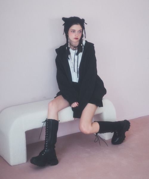 Lovilyn(ラヴィリン)の「リボンシャギー猫耳ニット帽(ニットキャップ/ビーニー・レディース・ホワイト/ブラック/グレー・FREE)」の8枚目の写真