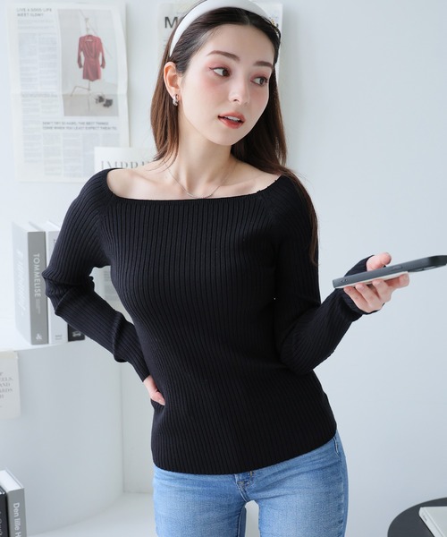 Doula Doula(ドゥーラドゥーラ)の「スクエアネックリブニット(ニット/セーター・レディース・アイボリー/ブラック/チャコールグレー/モカ/ピンク・M/L)」の21枚目の写真