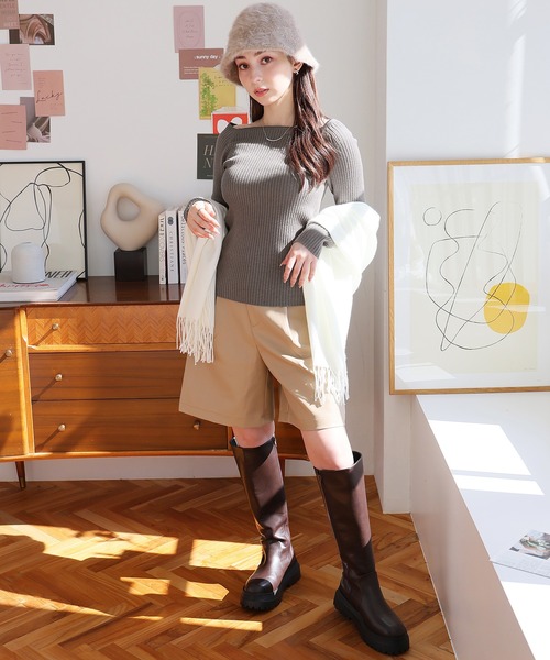 Doula Doula(ドゥーラドゥーラ)の「スクエアネックリブニット(ニット/セーター・レディース・アイボリー/ブラック/チャコールグレー/モカ/ピンク・M/L)」の15枚目の写真