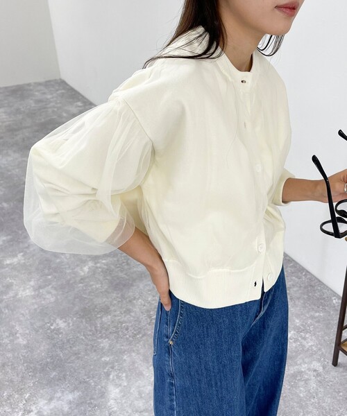 fredy emue（フレディエミュ）の「チュールレイヤードニットカーディガン（カーディガン/ボレロ・レディース・アイボリー/ベージュ/チャコールグレー・38）」の5枚目の写真