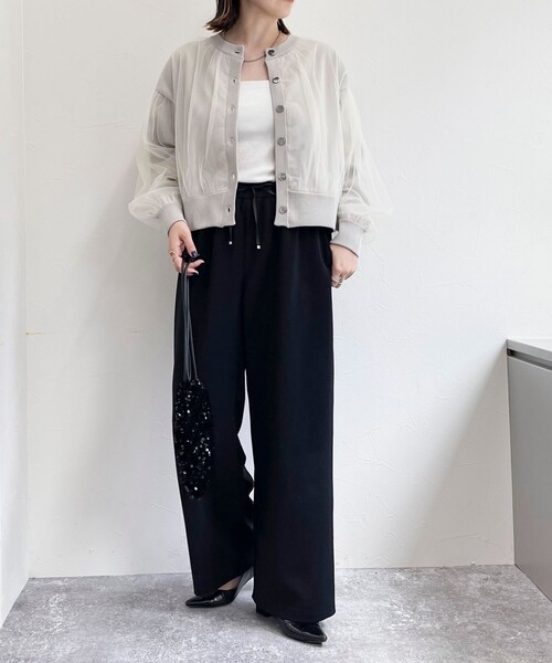 fredy emue（フレディエミュ）の「チュールレイヤードニットカーディガン（カーディガン/ボレロ・レディース・アイボリー/ベージュ/チャコールグレー・38）」の8枚目の写真