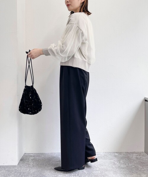 fredy emue（フレディエミュ）の「チュールレイヤードニットカーディガン（カーディガン/ボレロ・レディース・アイボリー/ベージュ/チャコールグレー・38）」の9枚目の写真