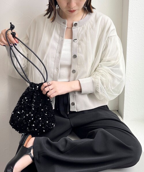 fredy emue（フレディエミュ）の「チュールレイヤードニットカーディガン（カーディガン/ボレロ・レディース・アイボリー/ベージュ/チャコールグレー・38）」の12枚目の写真