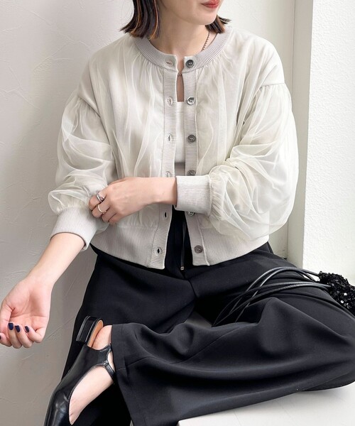 fredy emue（フレディエミュ）の「チュールレイヤードニットカーディガン（カーディガン/ボレロ・レディース・アイボリー/ベージュ/チャコールグレー・38）」の13枚目の写真