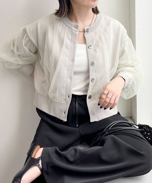 fredy emue（フレディエミュ）の「チュールレイヤードニットカーディガン（カーディガン/ボレロ・レディース・アイボリー/ベージュ/チャコールグレー・38）」の14枚目の写真