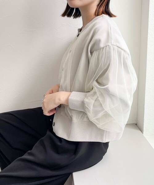 fredy emue（フレディエミュ）の「チュールレイヤードニットカーディガン（カーディガン/ボレロ・レディース・アイボリー/ベージュ/チャコールグレー・38）」の15枚目の写真