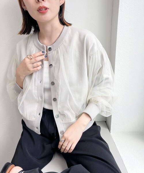 fredy emue（フレディエミュ）の「チュールレイヤードニットカーディガン（カーディガン/ボレロ・レディース・アイボリー/ベージュ/チャコールグレー・38）」の16枚目の写真