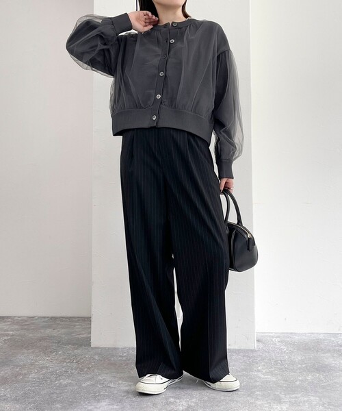 fredy emue（フレディエミュ）の「チュールレイヤードニットカーディガン（カーディガン/ボレロ・レディース・アイボリー/ベージュ/チャコールグレー・38）」の21枚目の写真