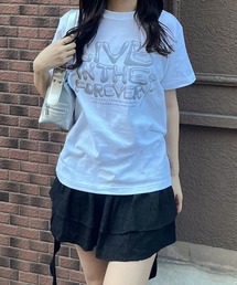 メタリックレターデザイン半袖Tシャツ