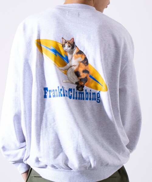 Franklin Climbing(フランクリンクライミング)の「【Franklin Climbing】ねこサーフボード クルーネック プリントスウェット(スウェット・メンズ・ネイビー/アッシュグレー・M/L)」の15枚目の写真