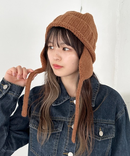 CLEA（クレア）の「耳当て付きリブニット帽（ニットキャップ/ビーニー・レディース・ブラウン/レッド/アイボリー/ブラック・FREE）」の15枚目の写真
