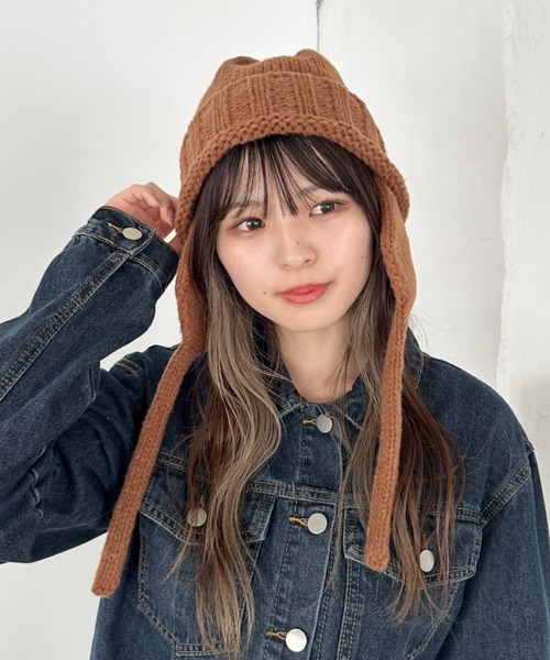 CLEA（クレア）の「耳当て付きリブニット帽（ニットキャップ/ビーニー・レディース・ブラウン/レッド/アイボリー/ブラック・FREE）」の17枚目の写真