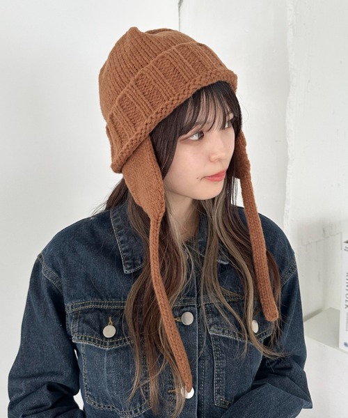 CLEA（クレア）の「耳当て付きリブニット帽（ニットキャップ/ビーニー・レディース・ブラウン/レッド/アイボリー/ブラック・FREE）」の18枚目の写真