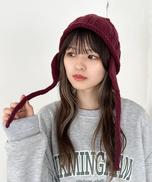 CLEA（クレア）の「耳当て付きリブニット帽（ニットキャップ/ビーニー・レディース・ブラウン/レッド/アイボリー/ブラック・FREE）」の20枚目の写真