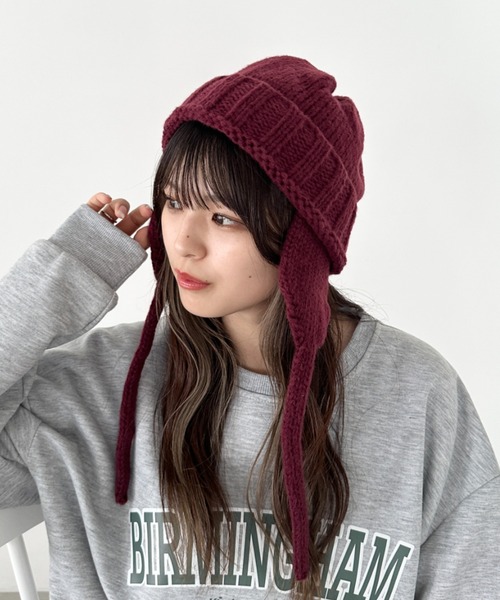 CLEA（クレア）の「耳当て付きリブニット帽（ニットキャップ/ビーニー・レディース・ブラウン/レッド/アイボリー/ブラック・FREE）」の22枚目の写真