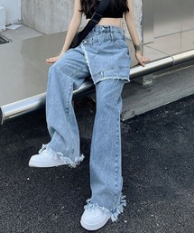 wrap fringe denim pants
