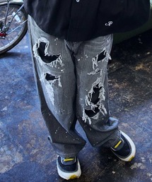 ADAM PATEK（アダムパテック）の「ADAMPATEK/clash looose hickory denim/クラッシュルーズヒッコリーデニムパンツ（デニムパンツ）」