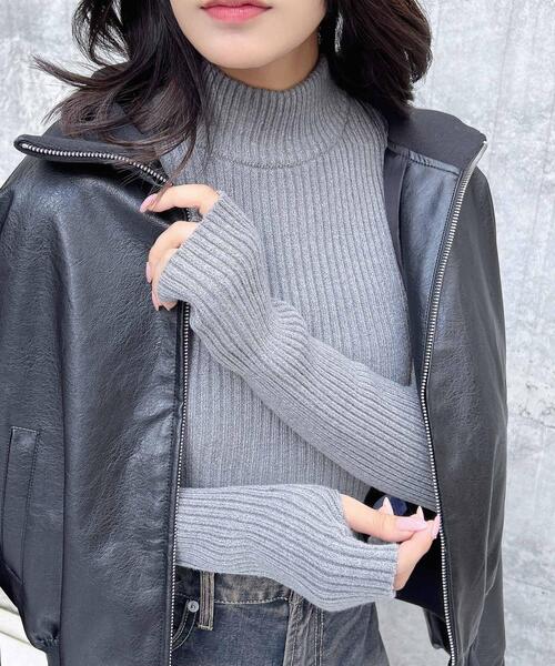 INGNI（イング）の「クロップドリブニット（ニット/セーター・レディース・オフホワイト/ブルー/チャコールグレー/ブラック・M）」の6枚目の写真