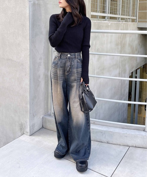 INGNI（イング）の「クロップドリブニット（ニット/セーター・レディース・オフホワイト/ブルー/チャコールグレー/ブラック・M）」の21枚目の写真