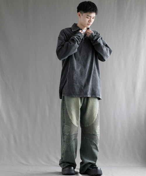 aimoha（アイモハ）の「【aimoha neo】Vintage Washed Polo Sweatshirt（ポロシャツ・メンズ・ブラック・SMALL/MEDIUM/LARGE/X-LARGE/XX-LARGE）」の3枚目の写真