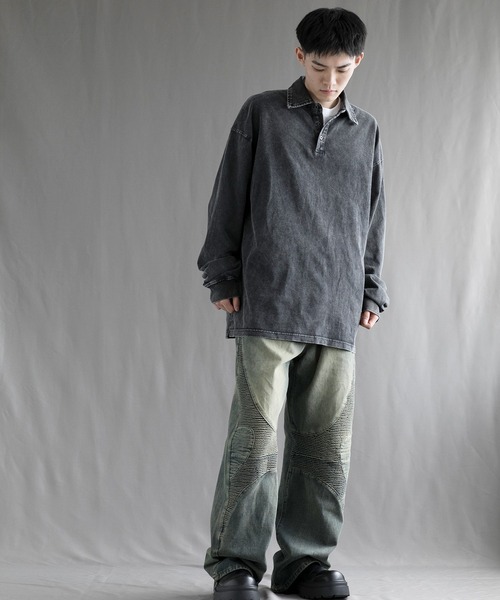 aimoha（アイモハ）の「【aimoha neo】Vintage Washed Polo Sweatshirt（ポロシャツ・メンズ・ブラック・SMALL/MEDIUM/LARGE/X-LARGE/XX-LARGE）」の5枚目の写真