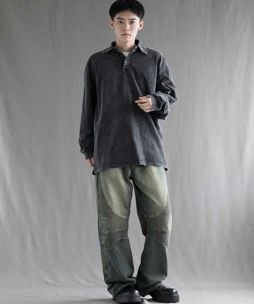 aimoha（アイモハ）の「【aimoha neo】Vintage Washed Polo Sweatshirt（ポロシャツ・メンズ・ブラック・SMALL/MEDIUM/LARGE/X-LARGE/XX-LARGE）」の6枚目の写真