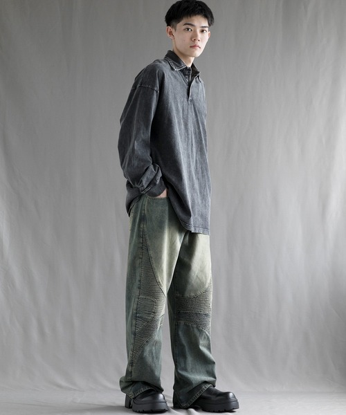 aimoha（アイモハ）の「【aimoha neo】Vintage Washed Polo Sweatshirt（ポロシャツ・メンズ・ブラック・SMALL/MEDIUM/LARGE/X-LARGE/XX-LARGE）」の7枚目の写真
