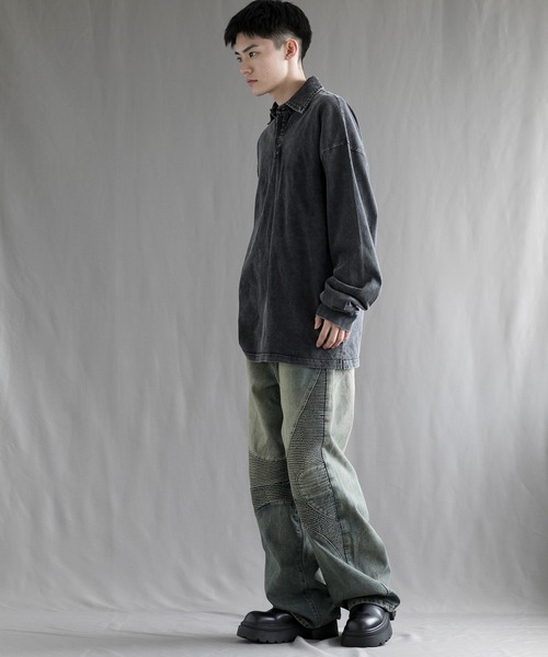 aimoha（アイモハ）の「【aimoha neo】Vintage Washed Polo Sweatshirt（ポロシャツ・メンズ・ブラック・SMALL/MEDIUM/LARGE/X-LARGE/XX-LARGE）」の9枚目の写真