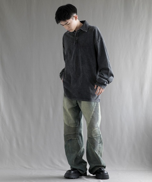 aimoha（アイモハ）の「【aimoha neo】Vintage Washed Polo Sweatshirt（ポロシャツ・メンズ・ブラック・SMALL/MEDIUM/LARGE/X-LARGE/XX-LARGE）」の10枚目の写真