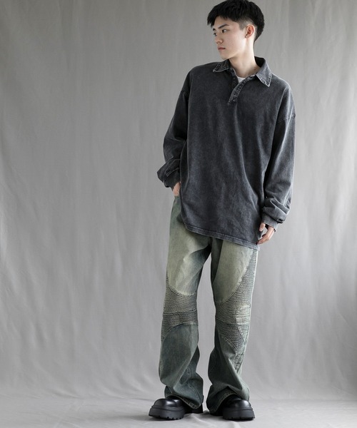 aimoha（アイモハ）の「【aimoha neo】Vintage Washed Polo Sweatshirt（ポロシャツ・メンズ・ブラック・SMALL/MEDIUM/LARGE/X-LARGE/XX-LARGE）」の11枚目の写真
