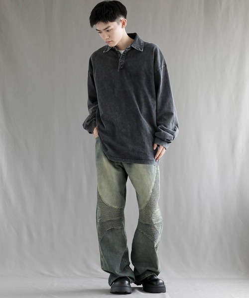 aimoha（アイモハ）の「【aimoha neo】Vintage Washed Polo Sweatshirt（ポロシャツ・メンズ・ブラック・SMALL/MEDIUM/LARGE/X-LARGE/XX-LARGE）」の13枚目の写真
