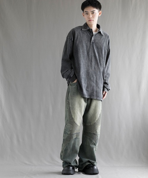 aimoha（アイモハ）の「【aimoha neo】Vintage Washed Polo Sweatshirt（ポロシャツ・メンズ・ブラック・SMALL/MEDIUM/LARGE/X-LARGE/XX-LARGE）」の14枚目の写真