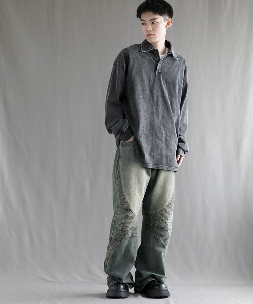 aimoha（アイモハ）の「【aimoha neo】Vintage Washed Polo Sweatshirt（ポロシャツ・メンズ・ブラック・SMALL/MEDIUM/LARGE/X-LARGE/XX-LARGE）」の15枚目の写真