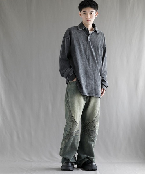 aimoha（アイモハ）の「【aimoha neo】Vintage Washed Polo Sweatshirt（ポロシャツ・メンズ・ブラック・SMALL/MEDIUM/LARGE/X-LARGE/XX-LARGE）」の16枚目の写真