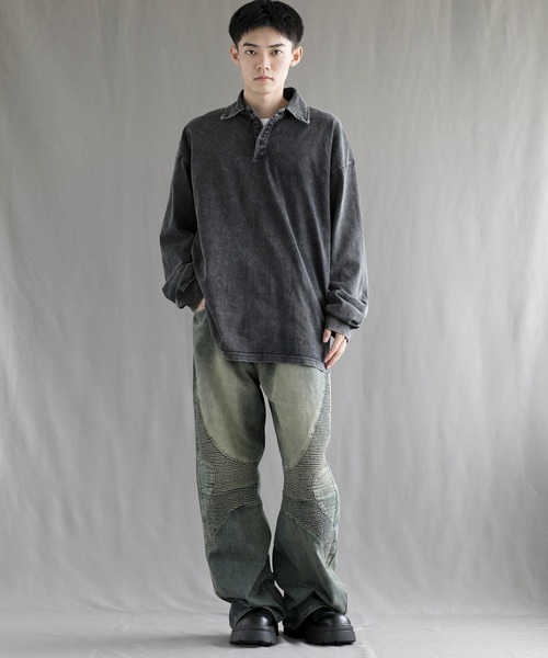 aimoha（アイモハ）の「【aimoha neo】Vintage Washed Polo Sweatshirt（ポロシャツ・メンズ・ブラック・SMALL/MEDIUM/LARGE/X-LARGE/XX-LARGE）」の17枚目の写真